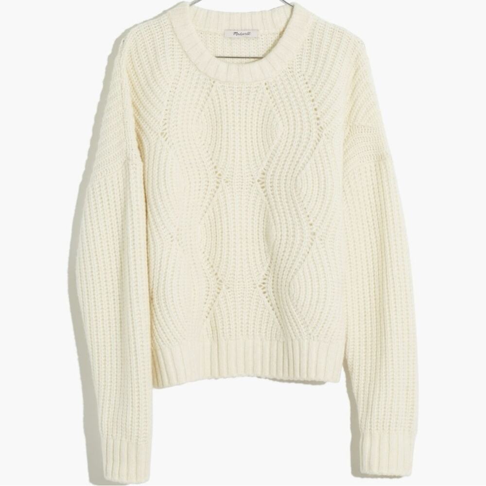 Madewell Everett Rib-Play Pullover Sweater in Antique Cream, Wool Alpaca, Size S